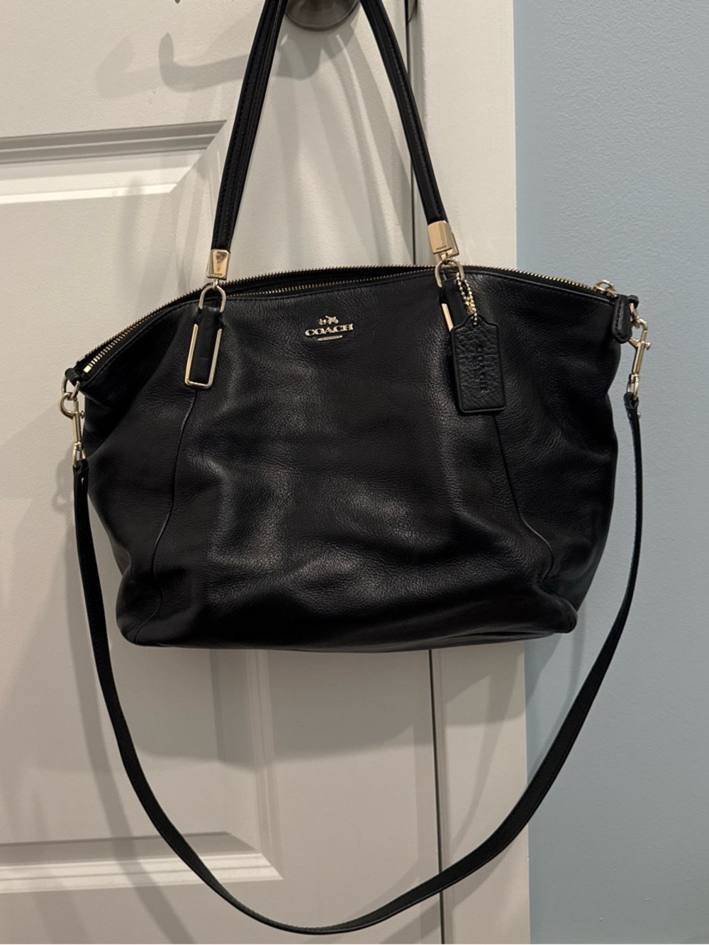 Coach Black Leather Shoulder Bag with Gold Accents